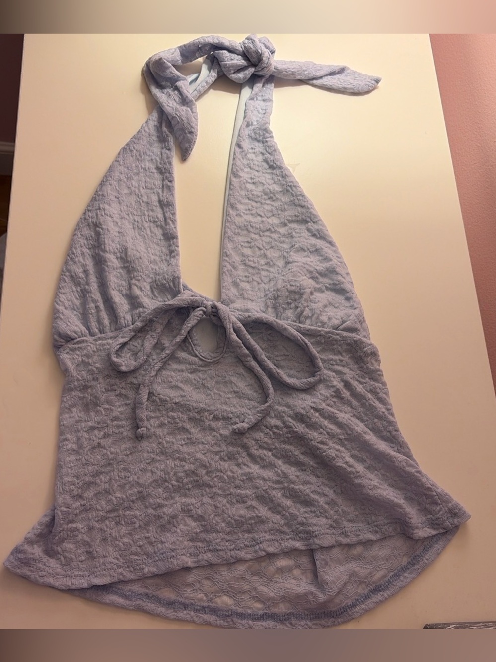 T.J. Maxx Baby Blue Textured Tie-Front Top